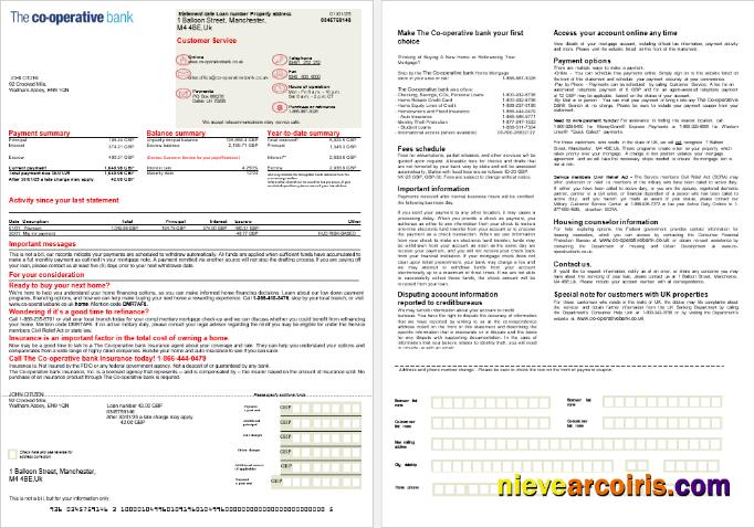 United Kingdom The Co-operative bank mortgage statement, 2 pages
